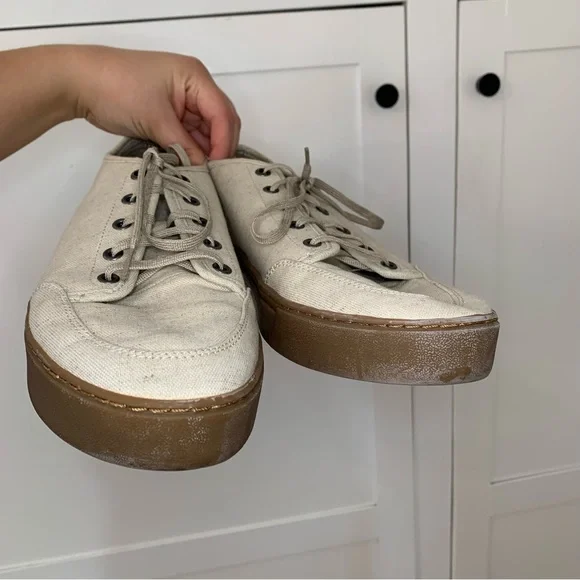 Men’s Toms Natural Oxford Canvas Sneakers Gum Sole Size 11.5 - Picture 2 of 10